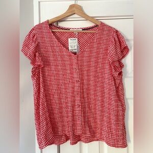 Jane + Delancey Red Gingham Button-Up Top Size XL‎ NWT